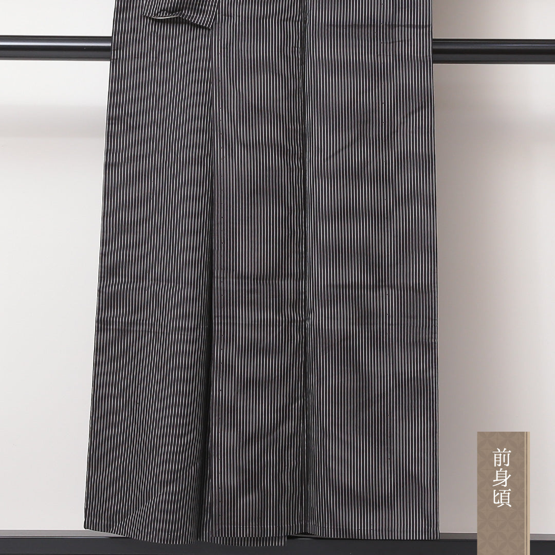 お召 夏物 夏物 身丈151cm 裄丈61cm 正絹 Sランク Sサイズ 広衿 インフォーマル 居敷当て 肩当て 縞 茶系 1265-02201