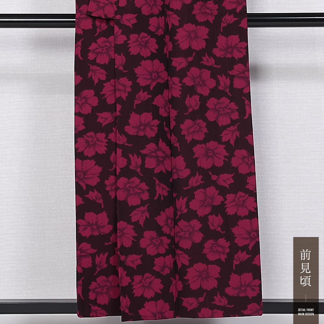 紬 単衣 身丈150cm 裄丈63cm 正絹 Sランク カジュアル 広衿 Sサイズ 肩当て 花柄 黒系 RP 1223-11286