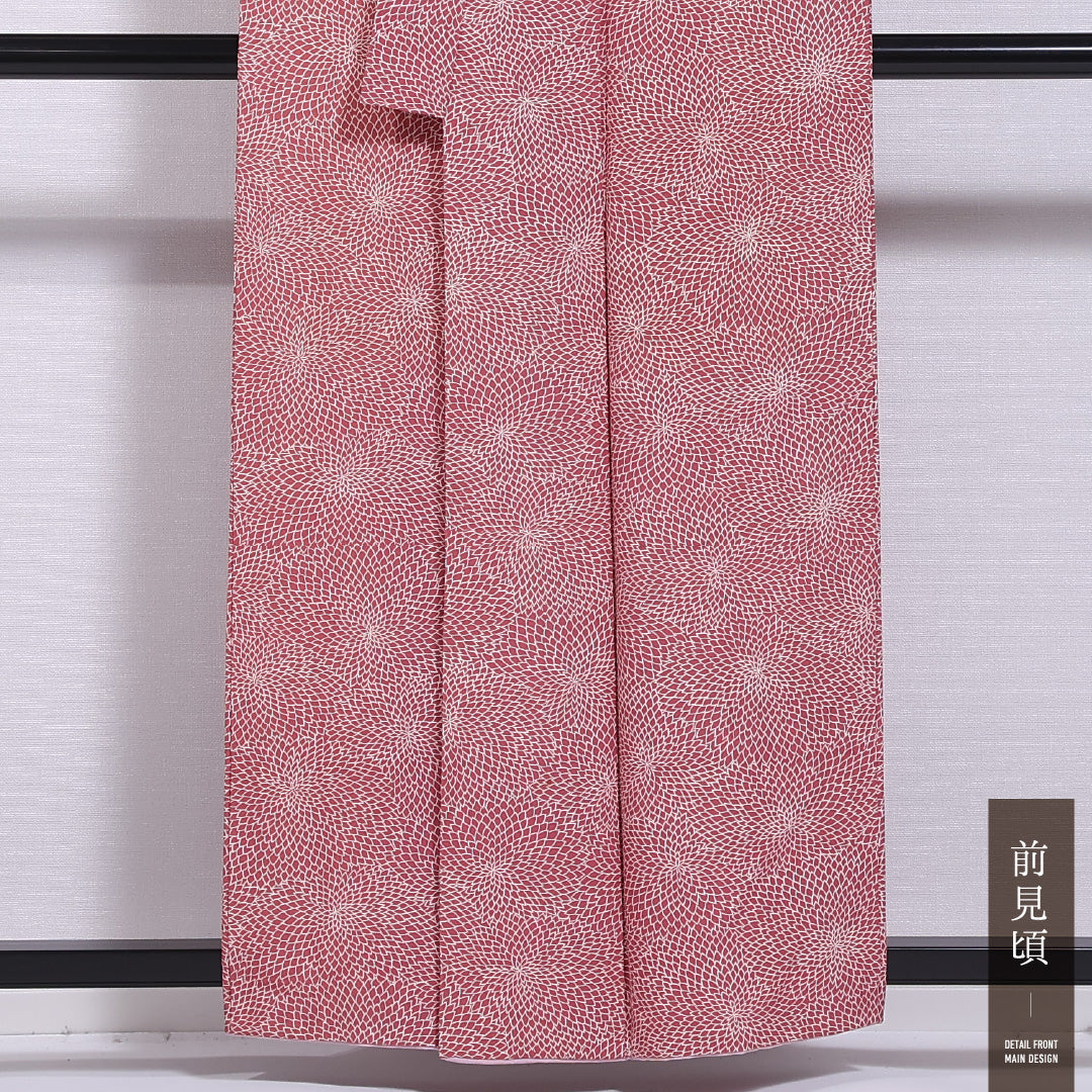 小紋 袷 身丈157cm 裄丈64cm 正絹 Cランク インフォーマル バチ衿 Mサイズ 菊 ピンク系 HP 1221-11722