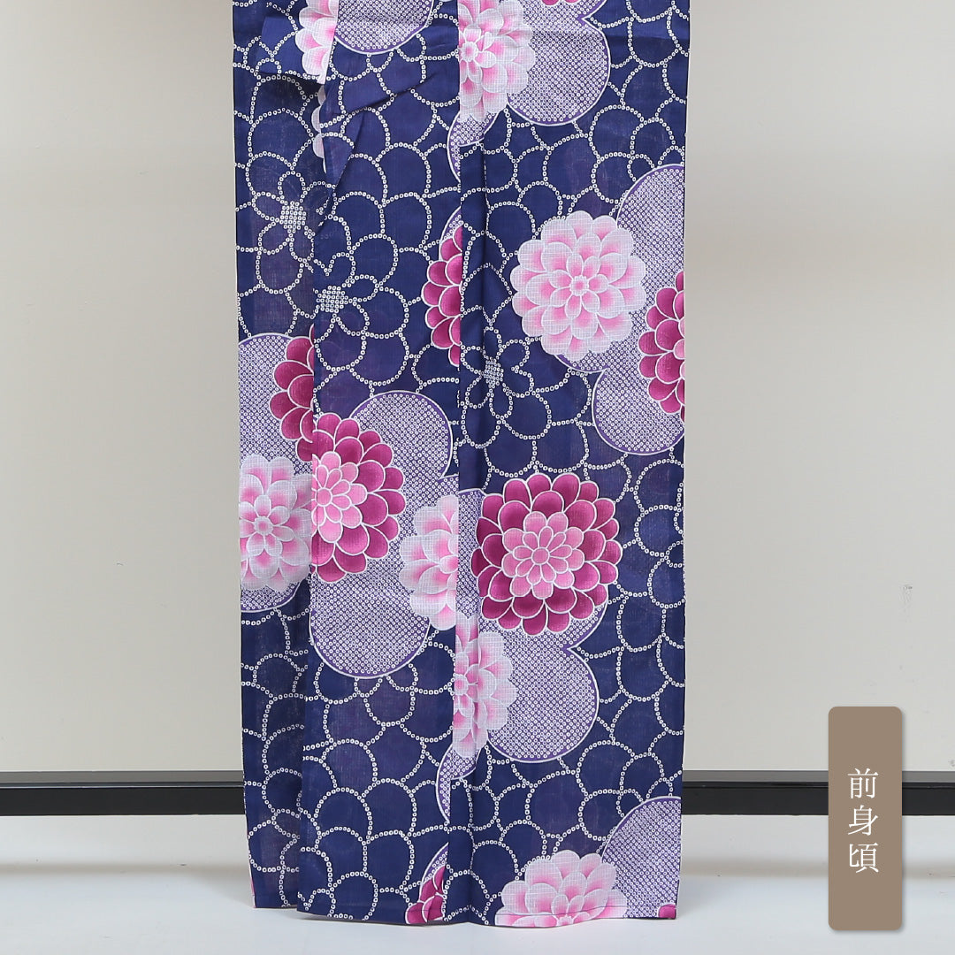 新品 浴衣 身丈163cm 裄丈67cm 木綿 洗える着物 牡丹 Nランク 1218-00030