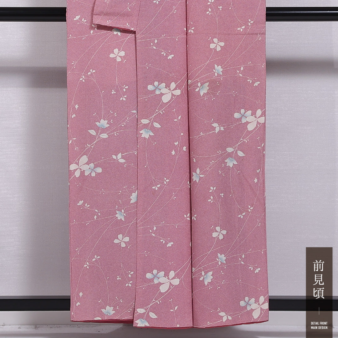 小紋 袷 身丈155cm 裄丈64cm 正絹 Cランク インフォーマル 広衿 Mサイズ 花柄 ピンク系 LP 1221-11431