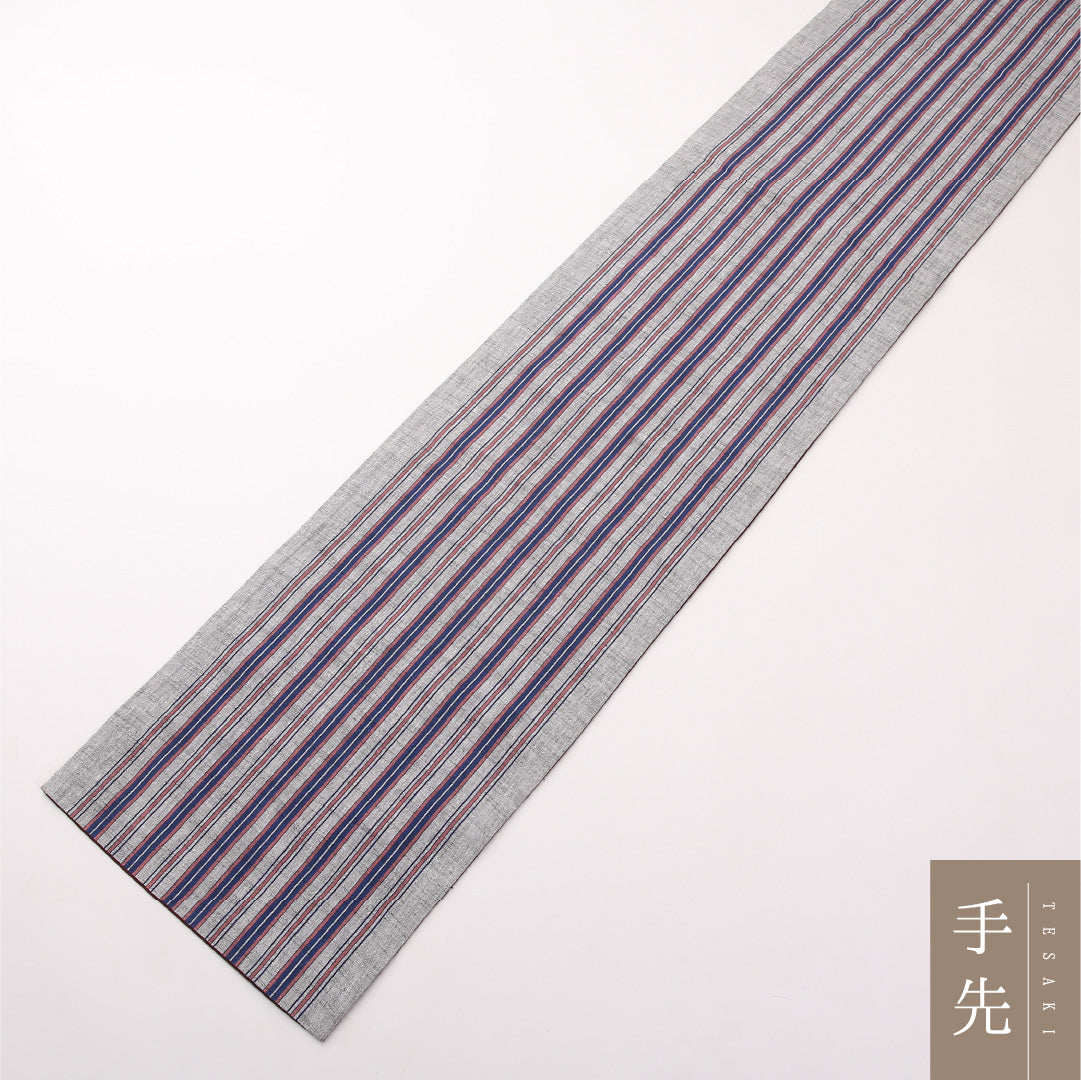 名古屋帯 紬地 遠州綿紬 全通 帯丈346cm カジュアル Sランク 木綿 縞 グレー系 1224-02298