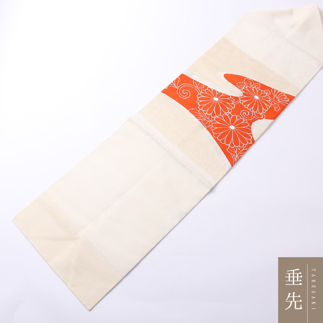 九寸名古屋帯 Aランク 帯丈358cm 正絹 ポイント柄 名古屋仕立て 織り インフォーマル 唐華 クリーム系 GP 1245-02540