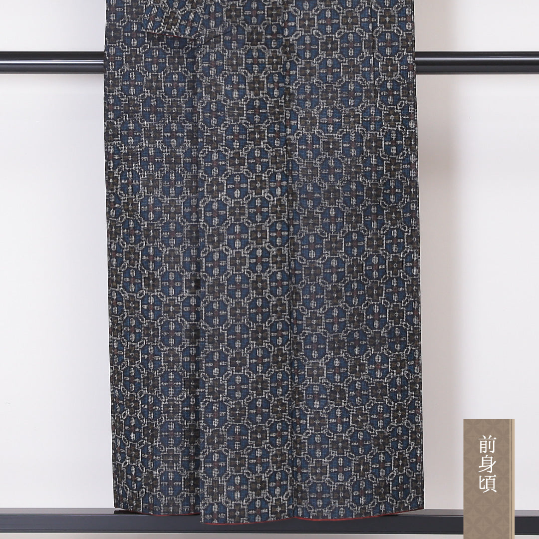 アンサンブル 村山大島紬 袷 身丈150cm 裄丈62cm 正絹 Sランク インフォーマル 広衿 Sサイズ 蜀江 青系 RP 1223-03411