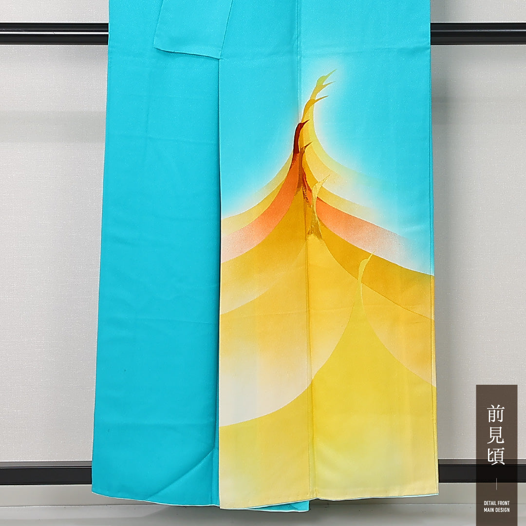 訪問着 袷 身丈154cm 裄丈64cm 正絹 Aランク セミフォーマル 広衿 Sサイズ 鶴 水色系 HP 1217-12438