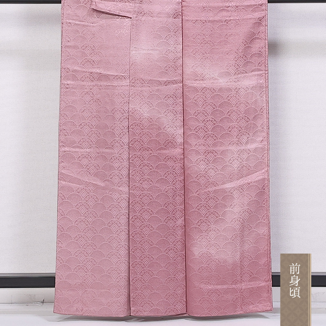 色無地 身丈161cm 裄丈65.5cm L 正絹 Sランク 袷 広衿 青海波 地紋あり 1214-10965