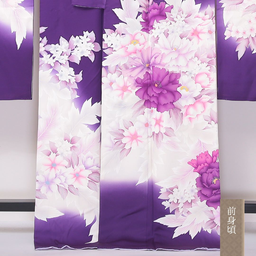 振袖 身丈171cm 裄丈68cm Bランク 袷 正絹 広衿 銀彩 牡丹 桜 1213-F0060