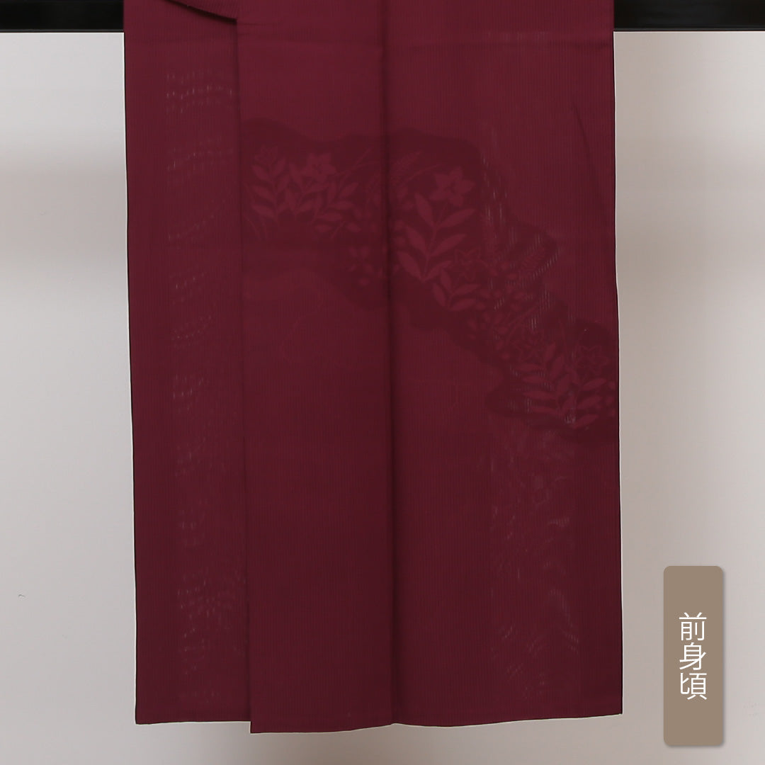 夏物 色無地 紗 身丈148cm 裄丈63cm 正絹 Aランク インフォーマル 広衿 XSサイズ 雲取り 桔梗 赤系 RP 1219-05058