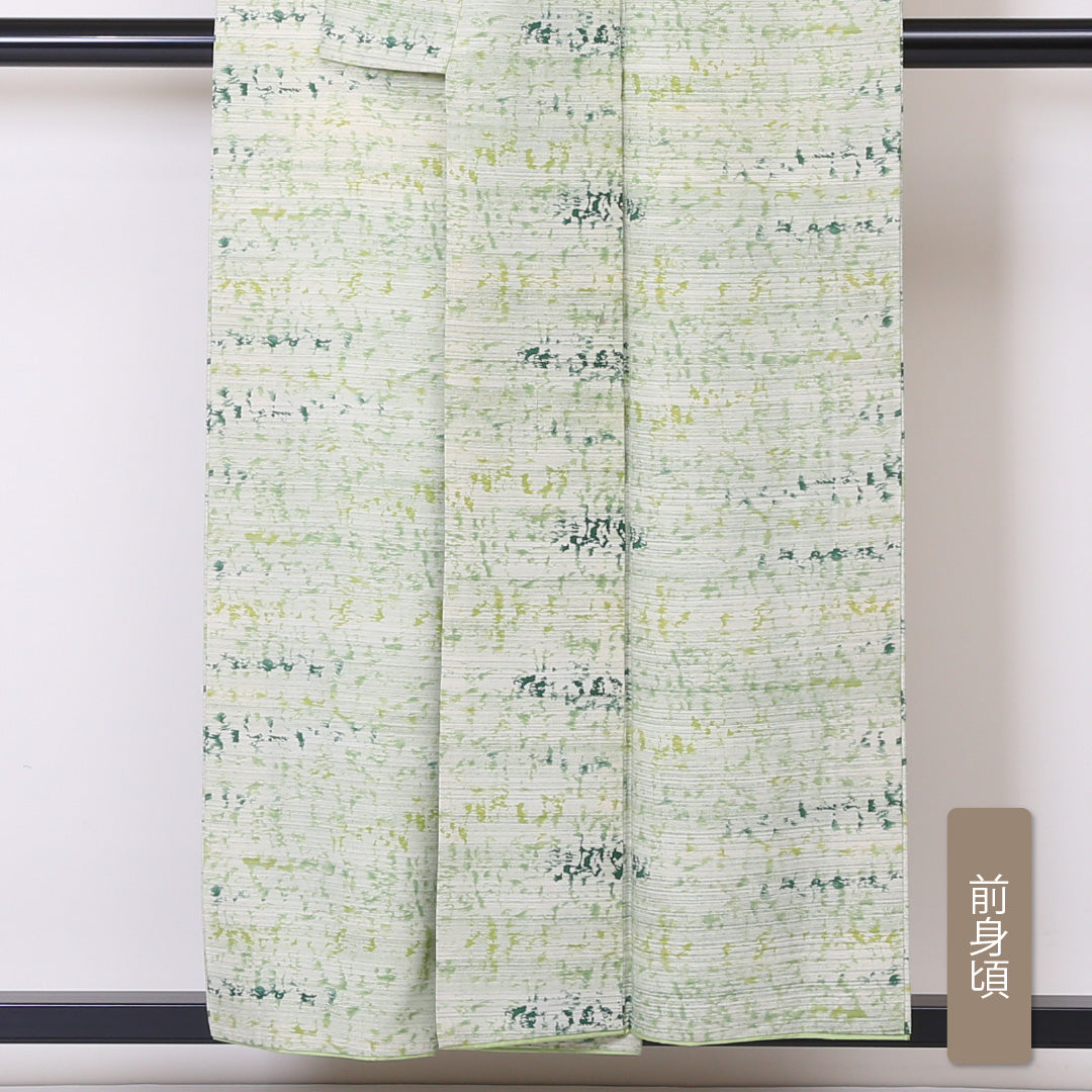 紬 袷 身丈153cm 裄61.5cm 正絹 緑系 Bランク 後染め 1216-00855-4219