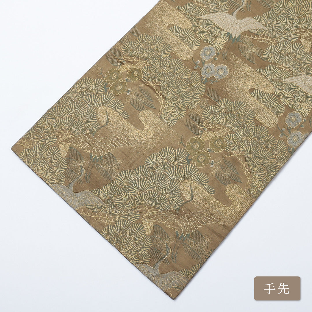 アンティーク 丸帯 帯丈396cm 全通 鶴 フォーマル 金系 正絹 Aランク 1223-00627