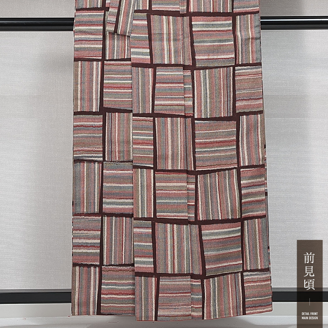 紬 袷 身丈156cm 裄丈64cm 正絹 Aランク カジュアル バチ衿 Mサイズ 抽象柄 多色系 RP 1223-14729
