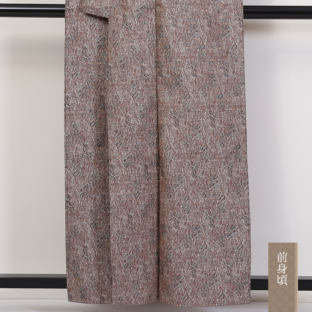 小紋 胴抜き 身丈158cm 裄62.5cm 洗える着物 ウール モダン 茶系 Sランク 1215-02283