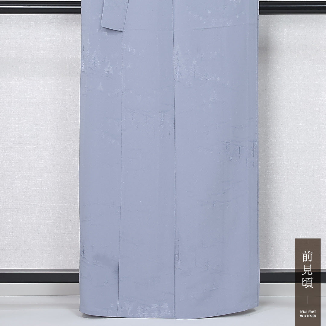色無地 身丈161cm 裄丈63cm Sランク L 正絹 単衣 バチ衿 地紋あり 一つ紋 五三桐 樹木 セミフォーマル グレー系 1214-12183