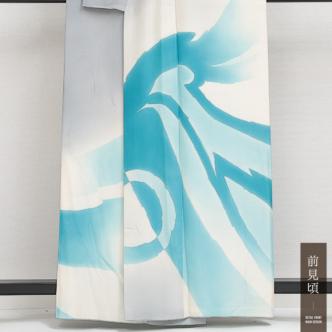 訪問着 袷 身丈157cm 裄丈63cm 正絹 Aランク セミフォーマル 広衿 Mサイズ 創作柄 水色系 RP 1217-13984