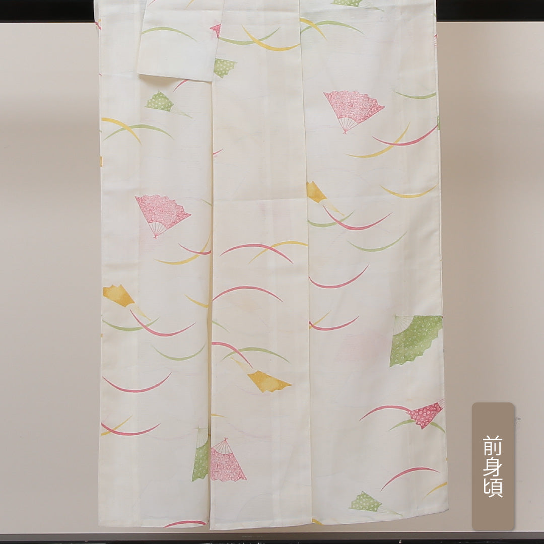 小紋 絽 身丈147cm 裄62.5cm クリーム系 洗える着物 Sランク 夏着物 1215011122115