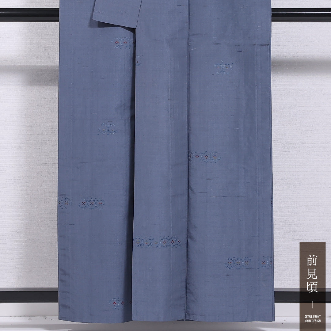 小紋 単衣 身丈157cm 裄丈63cm 正絹 Cランク インフォーマル 広衿 Mサイズ 創作柄 水色系 LP 1221-11844
