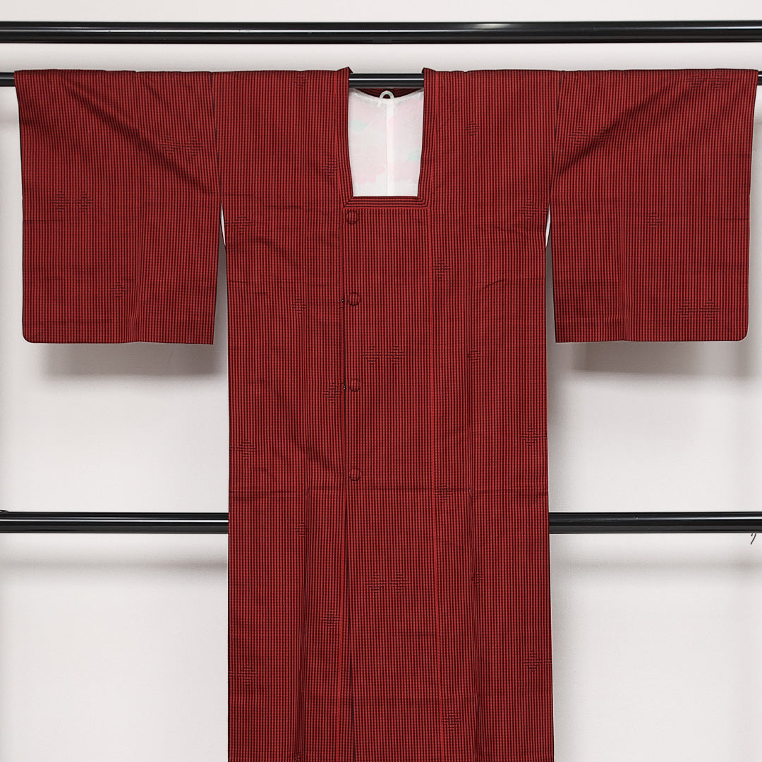 未使用品 道行コート 袷 身丈130cm 裄丈65cm 正絹 Nランク セミフォーマル Mサイズ しつけ糸 チェック 赤系 RP 1237-13734