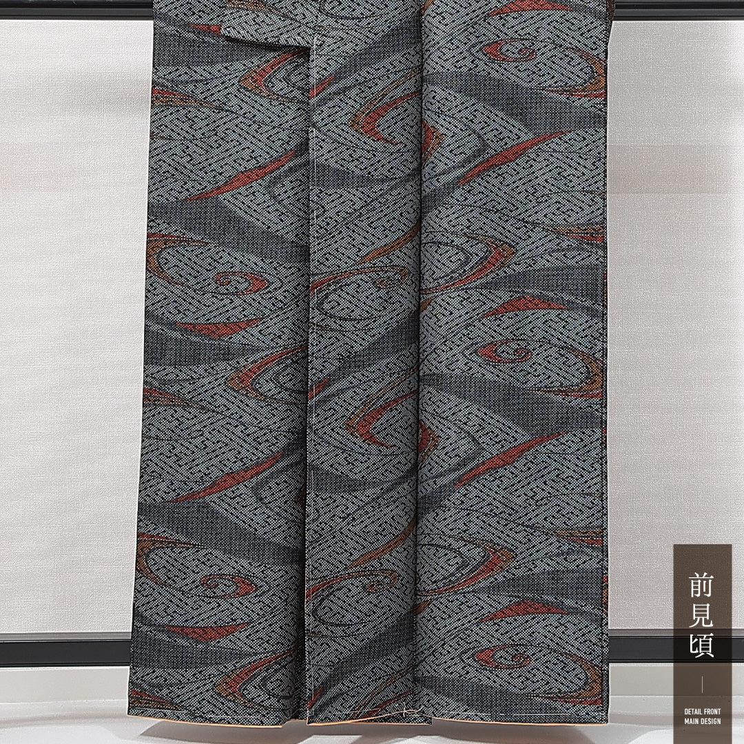 新古品 小紋 アンサンブル 洗える着物 袷 身丈159cm 裄丈64cm ポリエステル Nランク Mサイズ インフォーマル 渦 紗綾型 しつけ糸 グレー系 1215-14815