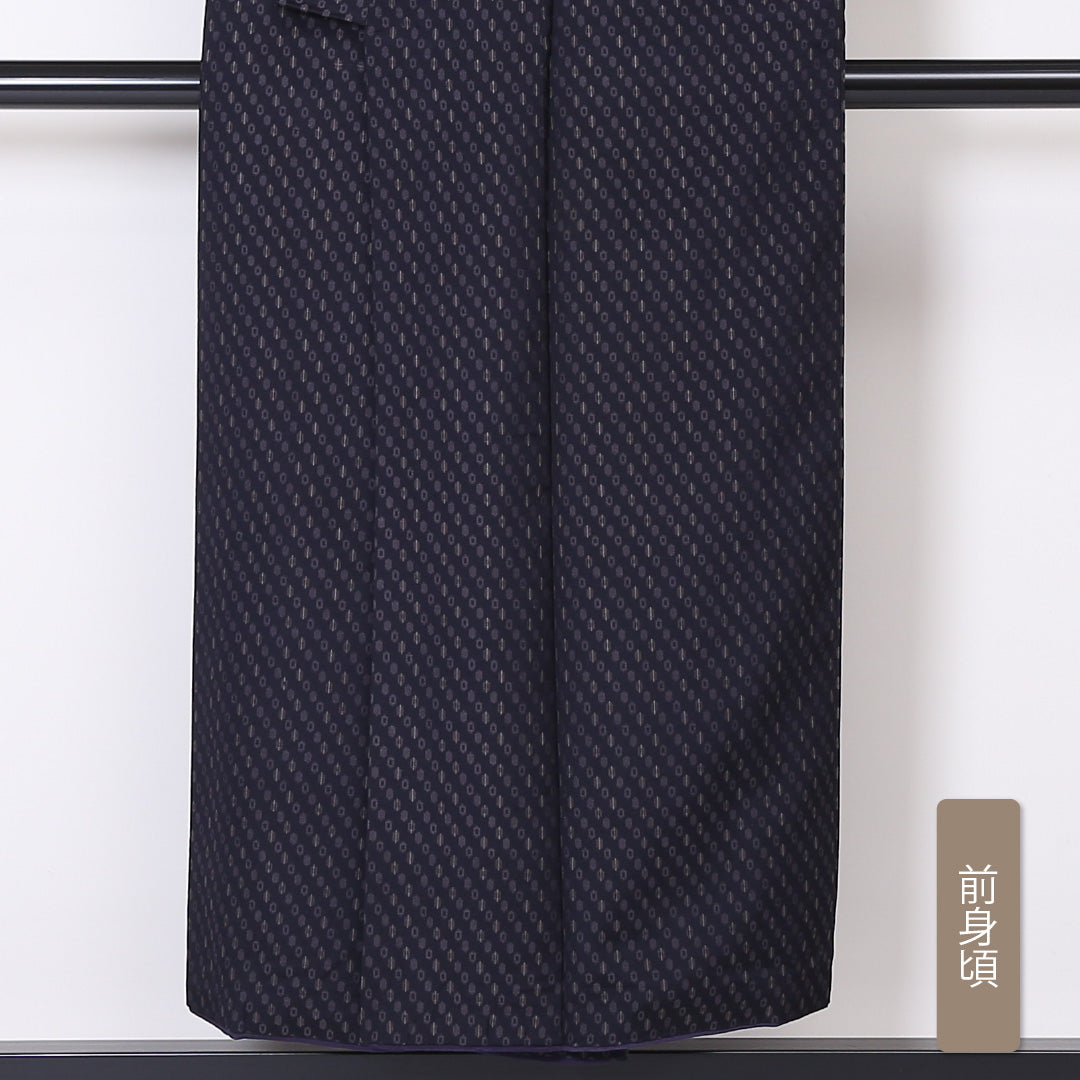 小紋 袷 身丈149cm 裄丈60cm 正絹 Sランク インフォーマル バチ衿 XSサイズ 幾何学柄 紺系 RP 1221-01935