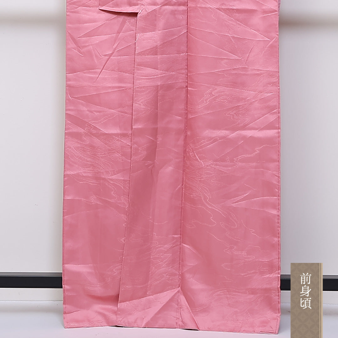 洗える着物 色無地 袷 身丈164cm 裄丈66cm ポリエステル Sランク 紋意匠 (木目) インフォーマル 広衿 Lサイズ しつけ糸 ピンク系 RP 1219-05315
