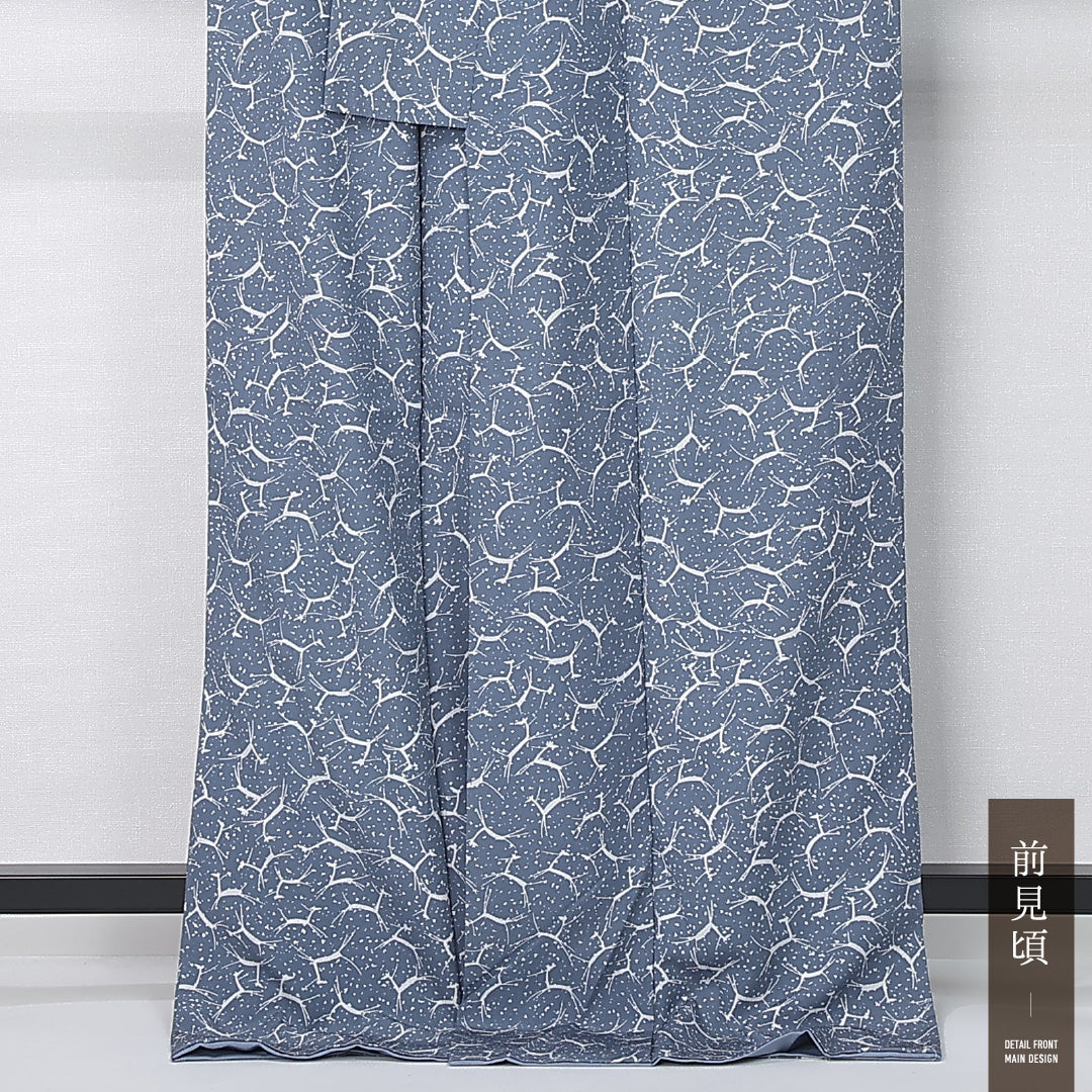 小紋 身丈172cm 裄丈67cm Sランク 2XL ポリエステル 洗える着物 袷 広衿 鹿 カジュアル グレー系 1215-12397