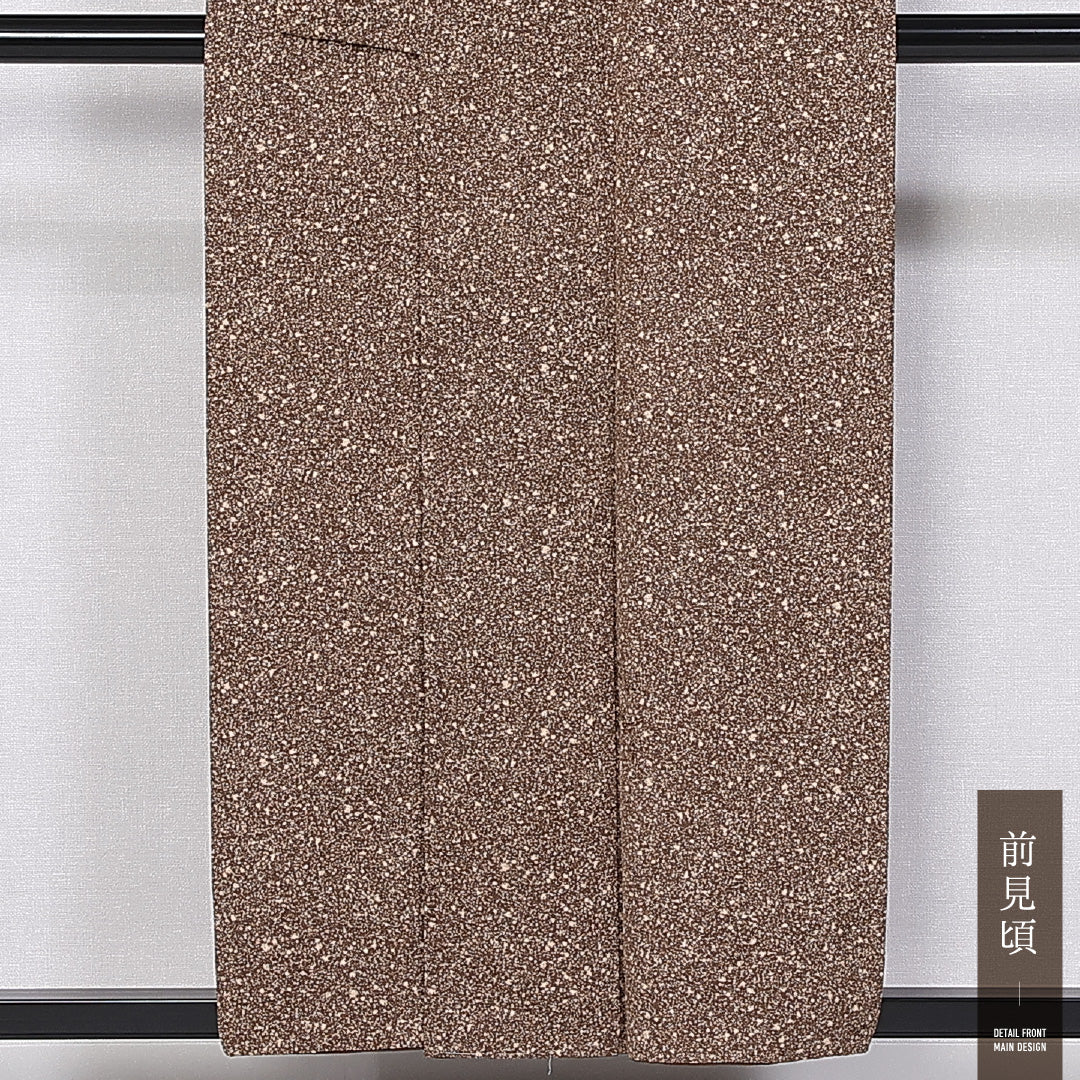 小紋 袷 身丈154cm 裄丈62cm 正絹 Sランク インフォーマル 広衿 Sサイズ たたき染め 抽象柄 茶系 RP 1221-11020