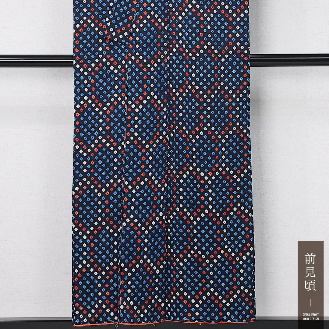アンティーク 小紋 袷 身丈151cm 裄丈65cm 正絹 Aランク バチ衿 Sサイズ 亀甲 青系 M4 1221-12512