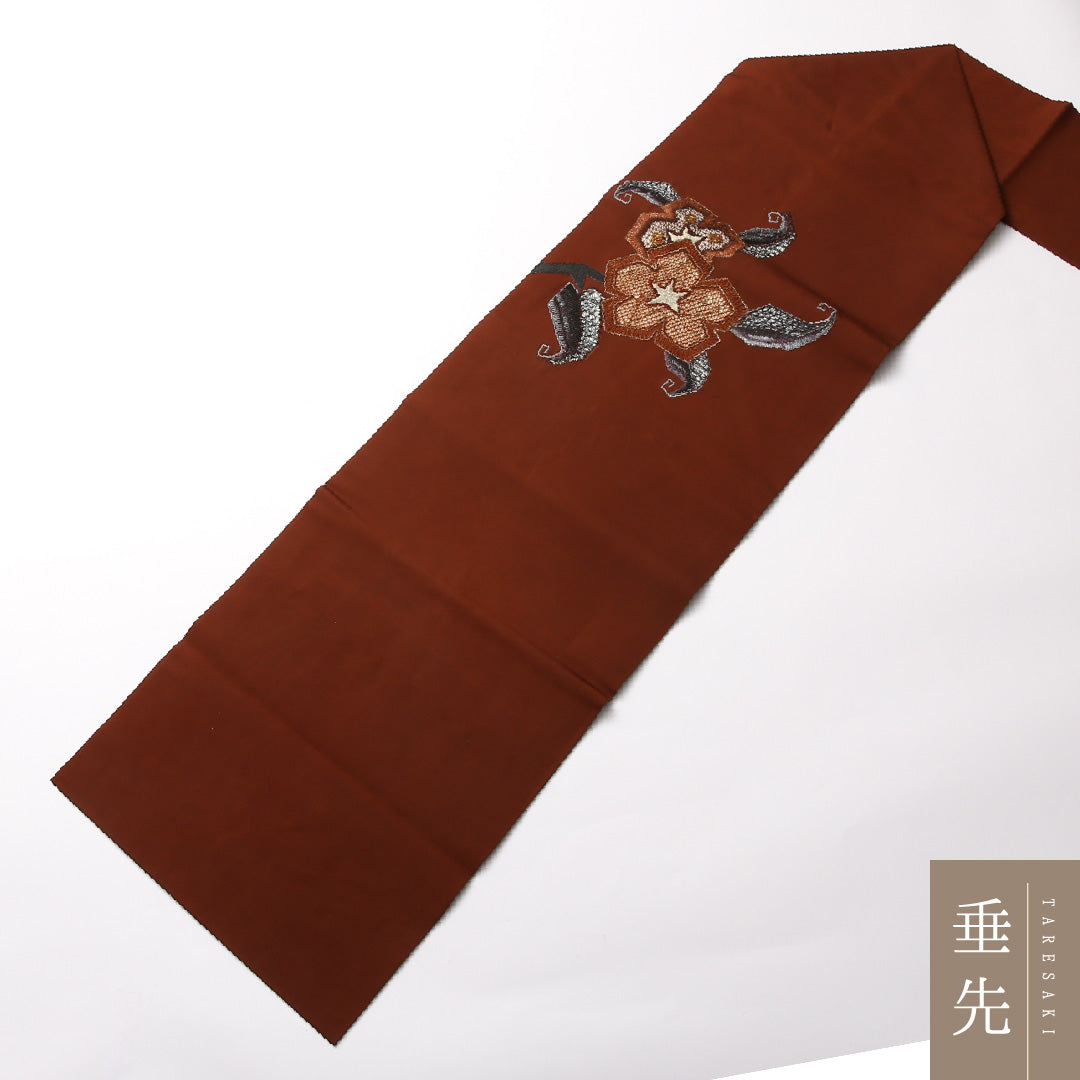 名古屋帯 ポイント柄 帯丈356cm カジュアル Aランク 正絹 花柄 落款 茶系 1224-02473