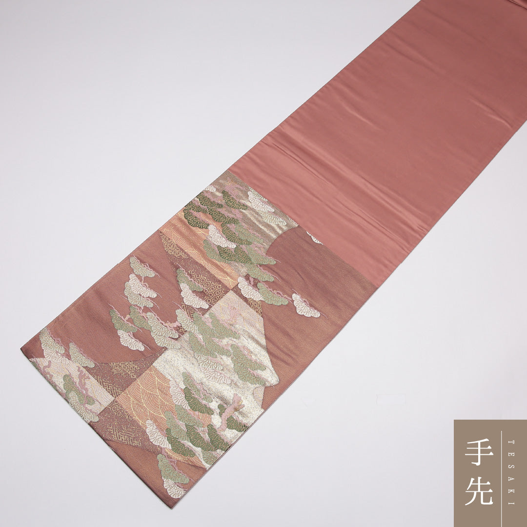 袋帯 帯丈428cm 正絹 六通 セミフォーマル 松 紫系 1243-01148