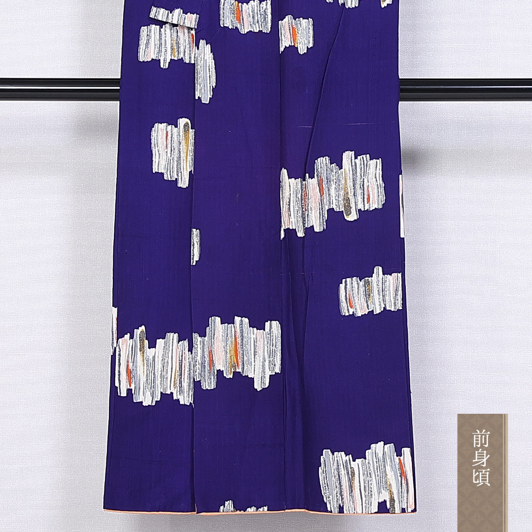 アンティーク 紬 身丈144cm 裄丈62cm Cランク 袷 正絹 広衿 絣 1216-10145