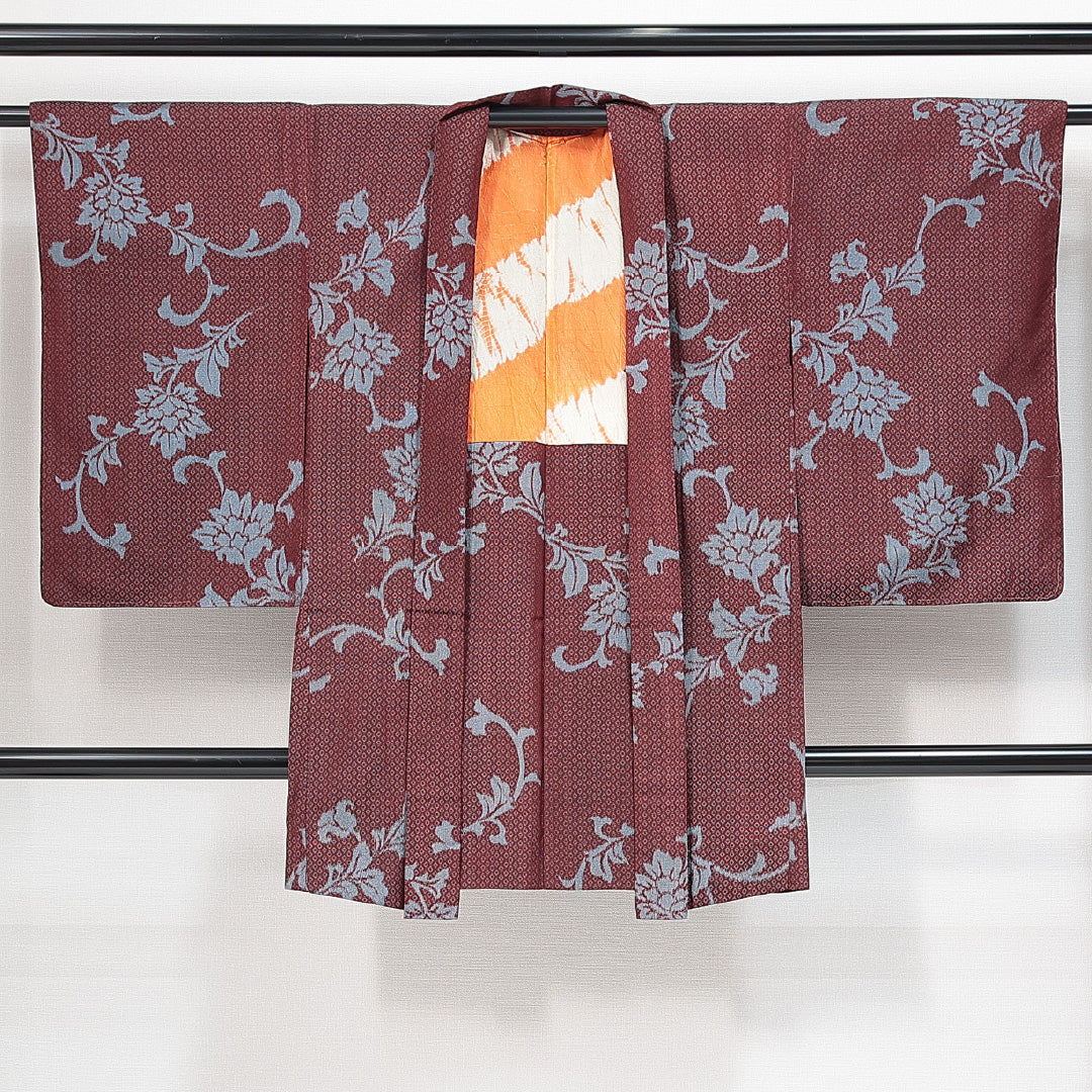 アンティーク 羽織(お召) 袷 身丈94cm 裄丈63cm 正絹 Aランク Sサイズ 唐華 赤系 茶系 1217-14759