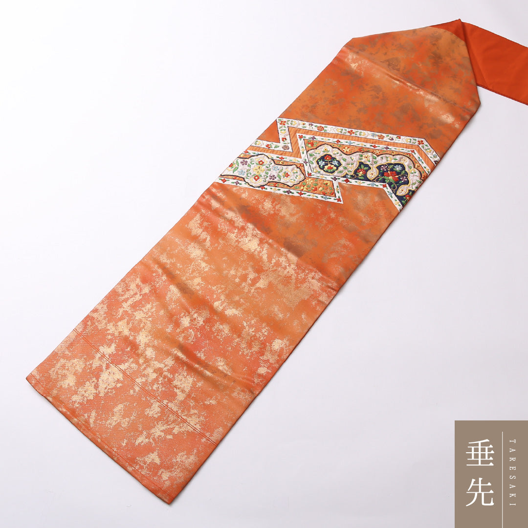 九寸名古屋帯 Sランク 帯丈358cm 正絹 ポイント柄 名古屋仕立て 織り セミフォーマル 朱系 LP 1245-02738