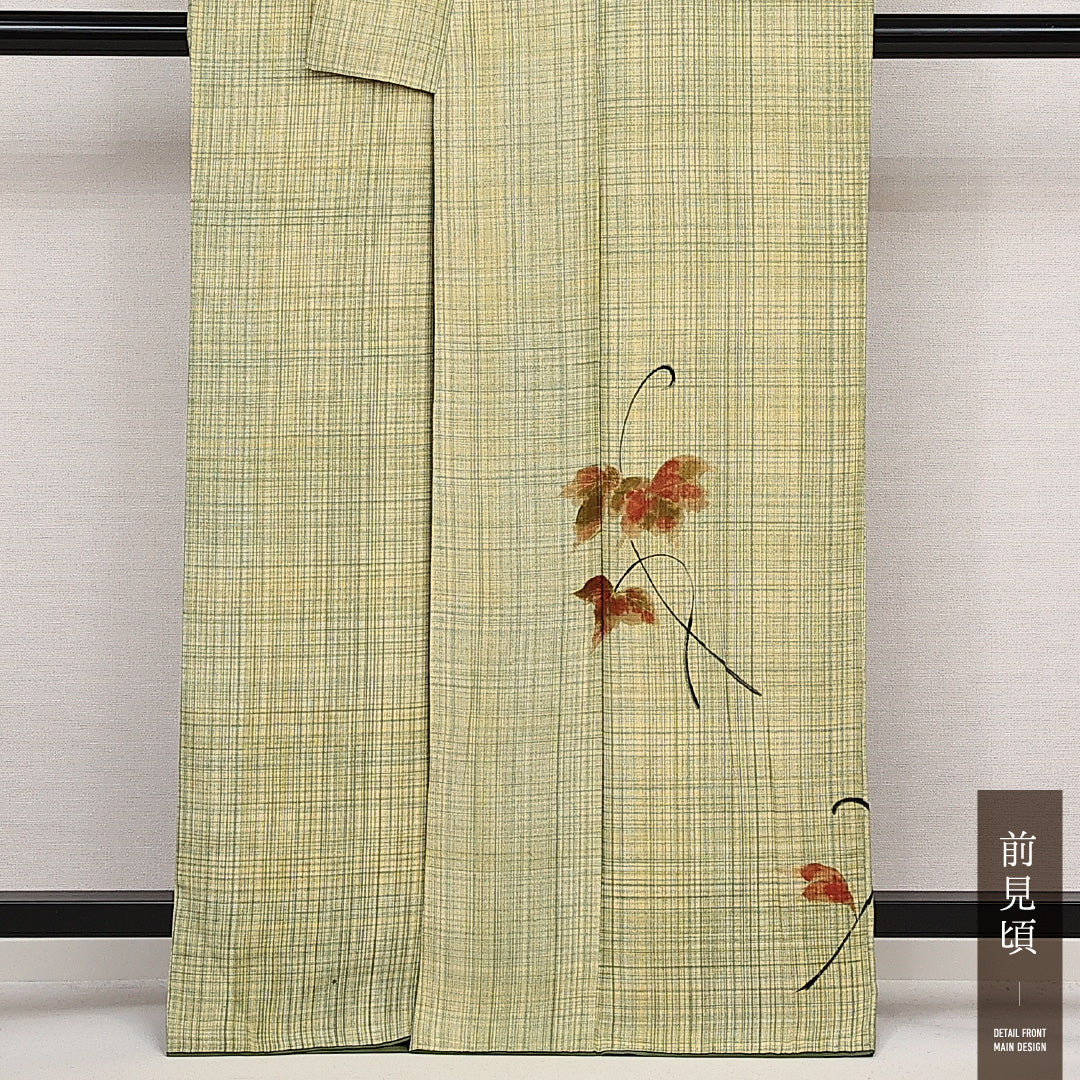 付下げ 袷 身丈163cm 裄丈67cm 正絹 Sランク インフォーマル 広衿 Lサイズ 桜 アイビー 緑系 RP 1218-14087