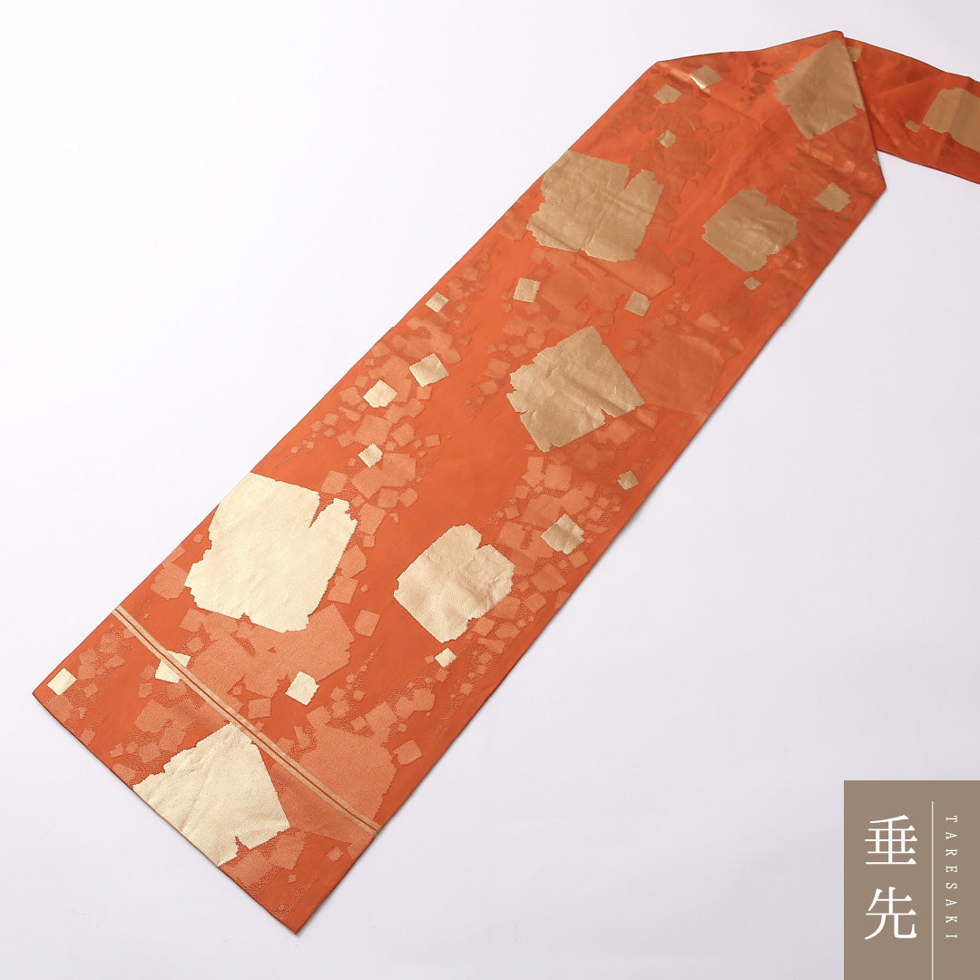 九寸名古屋帯 Aランク 帯丈359cm 正絹 六通 名古屋仕立て 織り セミフォーマル 色紙 朱系 LP 1245-02776