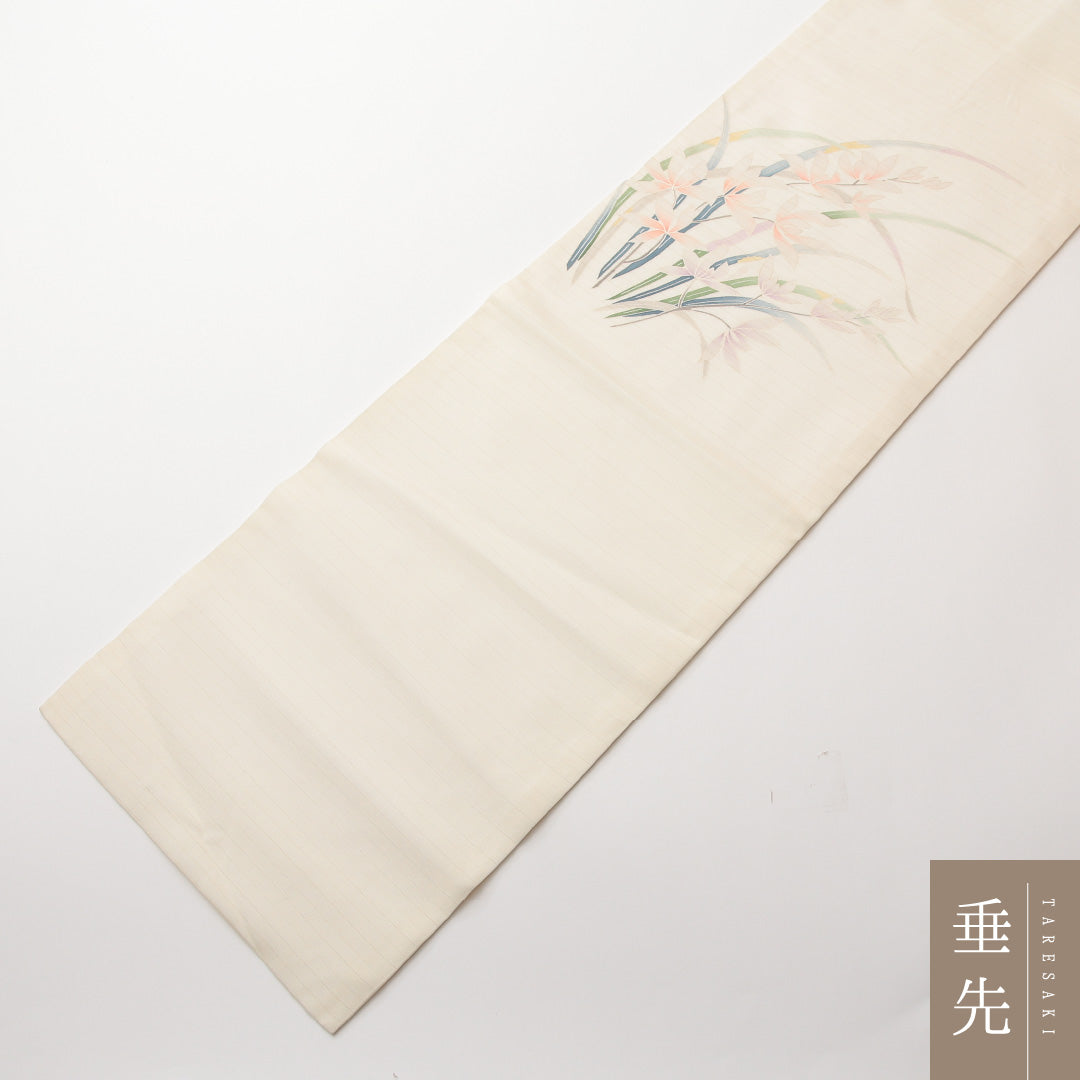 夏物 名古屋帯 ポイント柄 帯丈380cm カジュアル Sランク 正絹 絽 綴れ織 花柄 白系 1224-01988