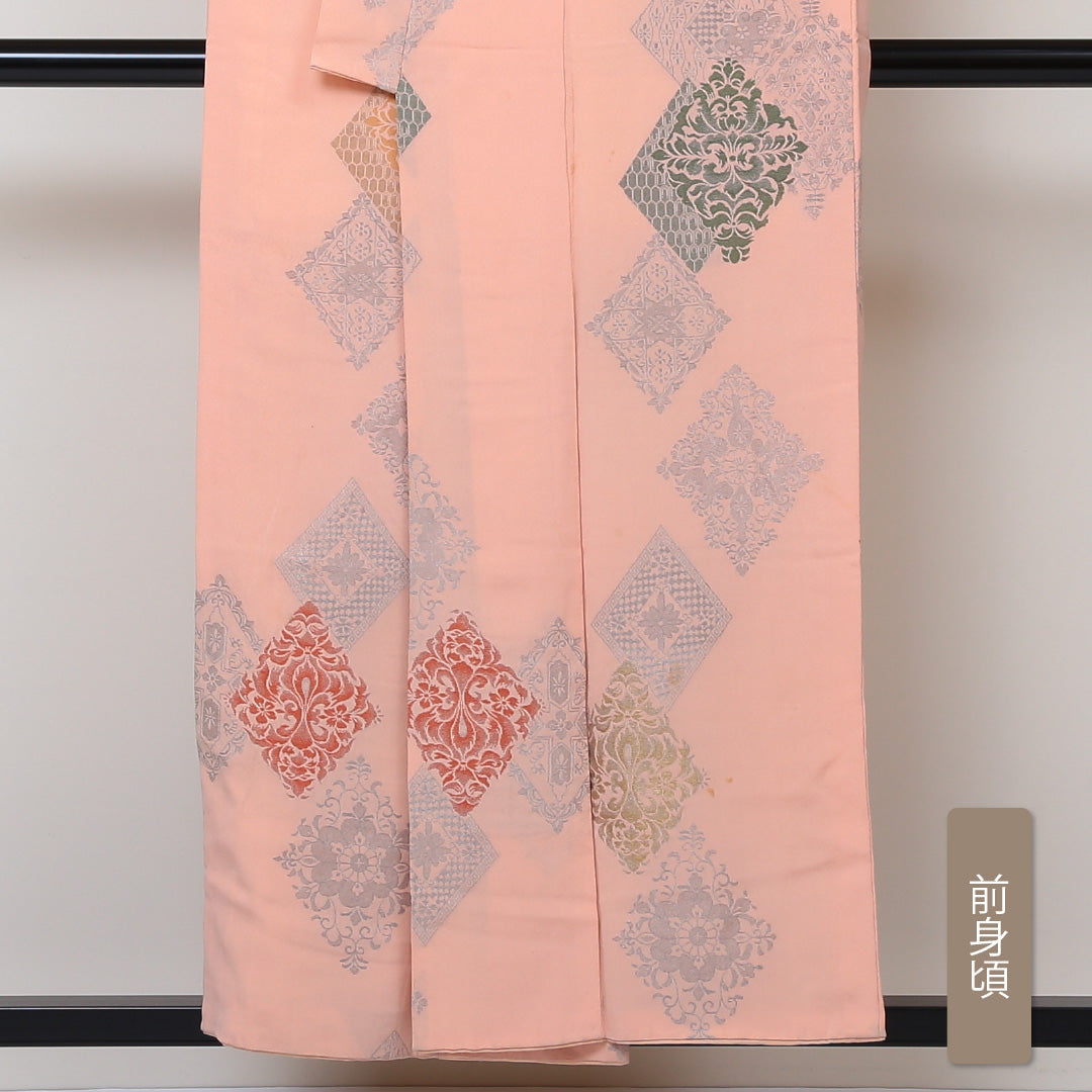 小紋 袷 身丈152cm 裄62cm ピンク系 正絹 Cランク 1215014525213