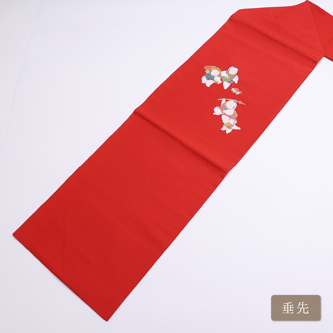 新古品 名古屋帯 帯丈363cm ポイント柄 名古屋仕立て Nランク カジュアル 唐子 レトロ 塩瀬 ポリエステル 赤系 1224-01223