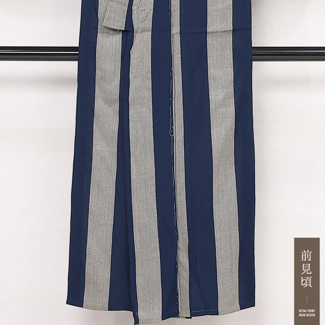 アンティーク 夏物 お召 夏物 身丈145cm 裄丈61cm 正絹 Cランク バチ衿 XSサイズ 縞 青系 RP 1222-13352