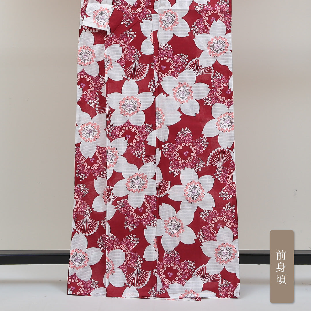 新品 浴衣 身丈163cm 裄丈67cm 木綿 洗える着物 桜 Nランク 1218-00035