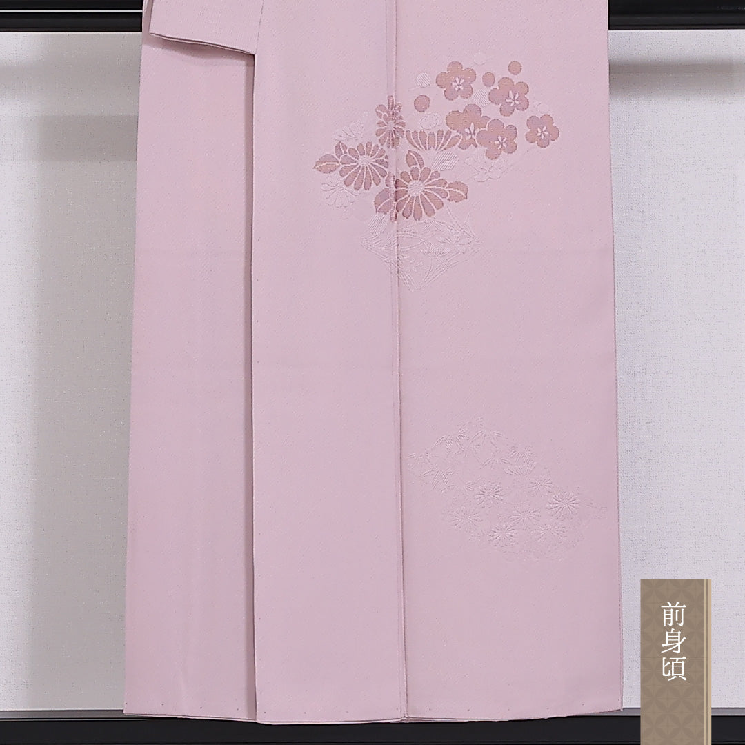 訪問着 袷 身丈150cm 裄60.5cm 正絹 一つ紋 紅葉 梅 菊 蔦 Aランク 1212-00828