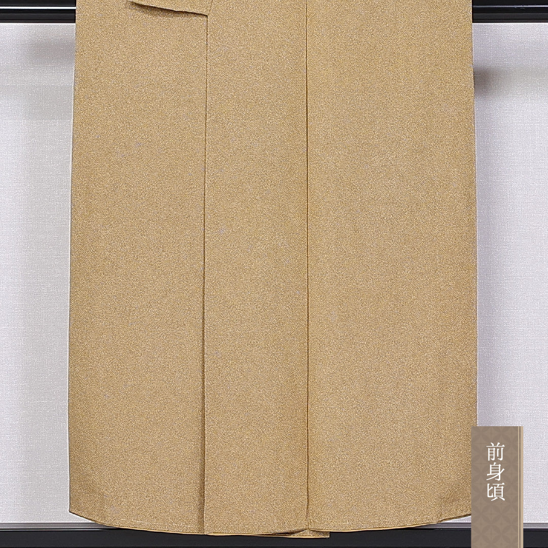 江戸小紋 (鮫) 袷 身丈148cm 裄丈62cm 正絹 Bランク インフォーマル 広衿 XSサイズ 黄系 HP 1220-10640