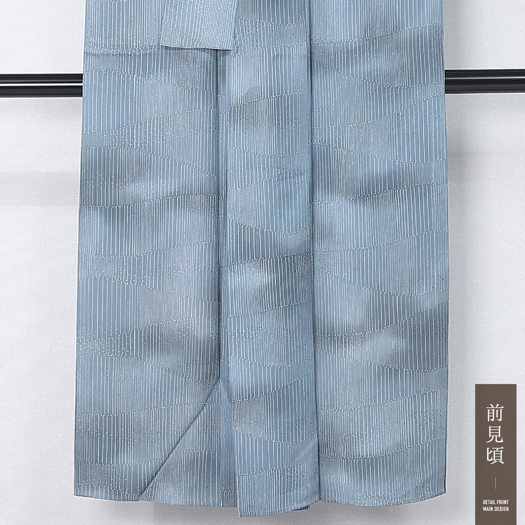 小紋 身丈143cm 裄丈65cm Aランク XS 正絹 単衣 広衿 織り出し 創作 ぼかし カジュアル 水色系 1215-12301
