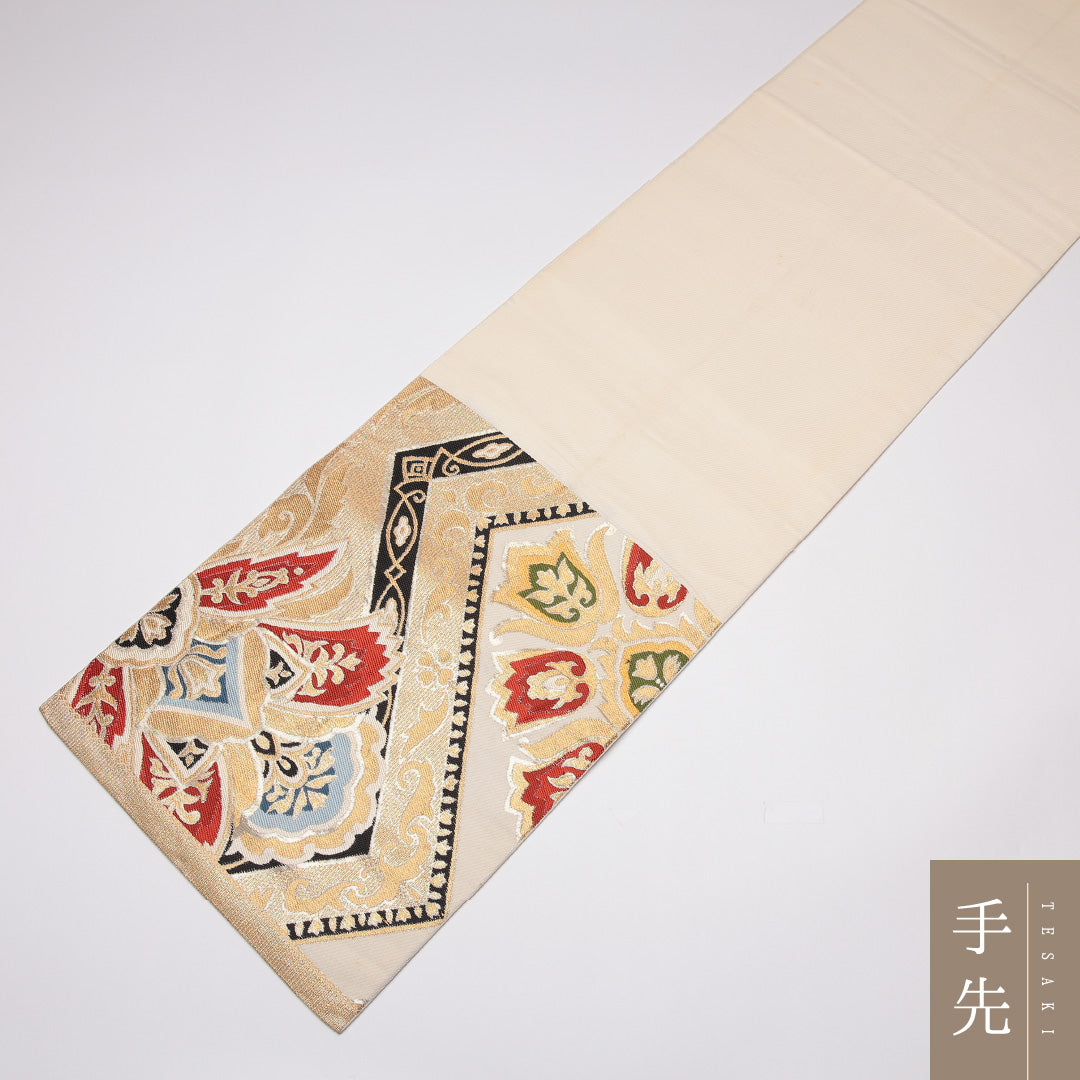 袋帯 帯丈402cm 正絹 六通 フォーマル 唐草華文 金系 1243-01163