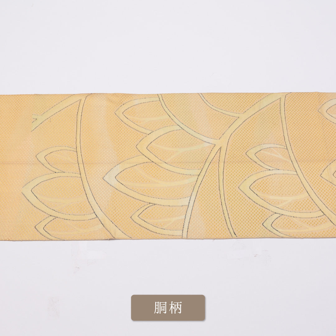 八寸名古屋帯 Cランク 帯丈277cm 正絹 六通 松葉仕立て 織り カジュアル 植物柄 黄系 LP 1245-00885