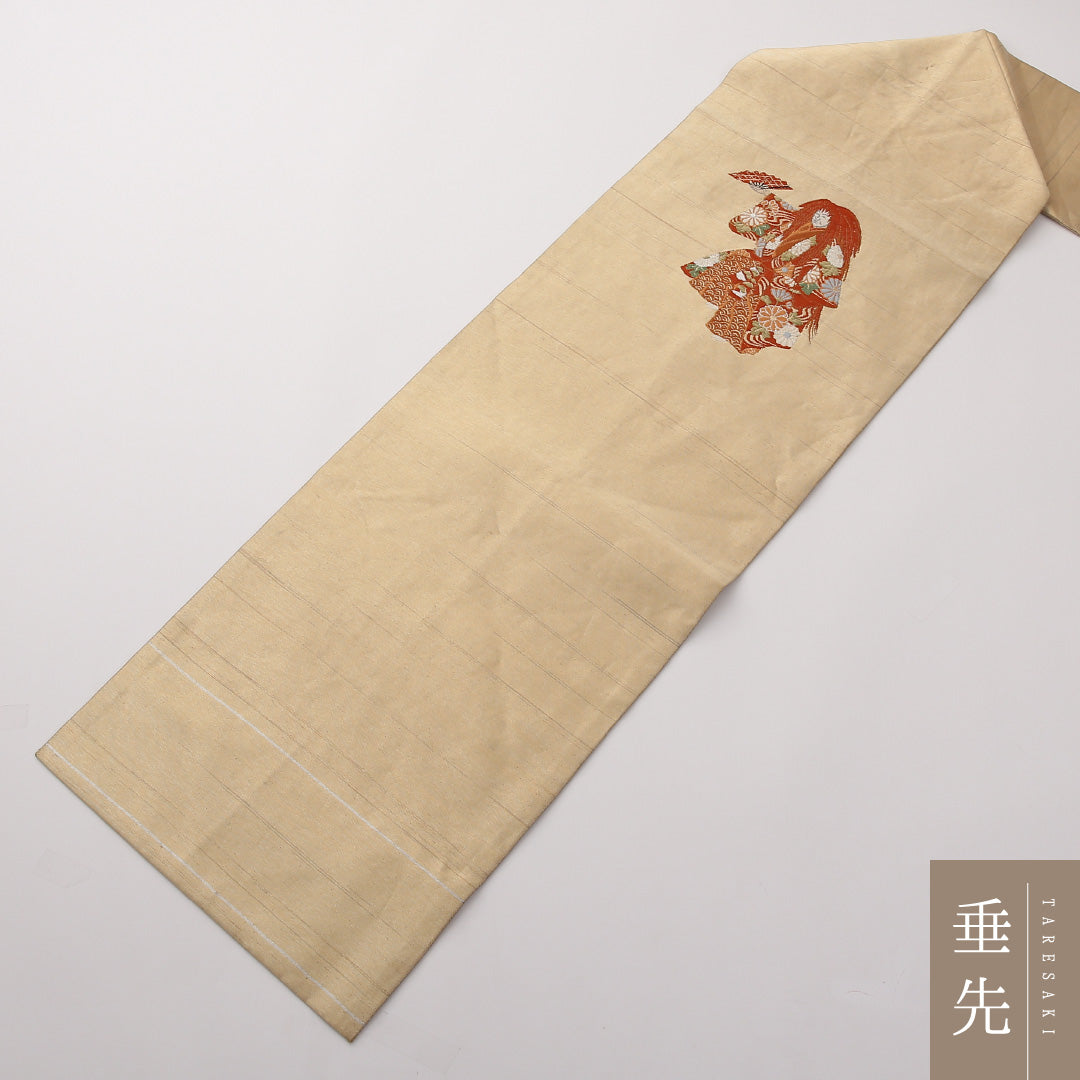 名古屋帯 ポイント柄 帯丈357cm カジュアル Aランク 正絹 人物 能 金系 1224-02223