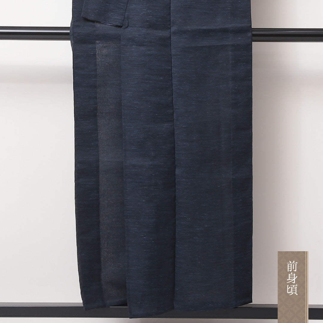 夏物 紬 夏紬 身丈152cm 裄丈61cm 正絹 Bランク カジュアル 広衿 Sサイズ 無地 紺系 RP 1223-03500