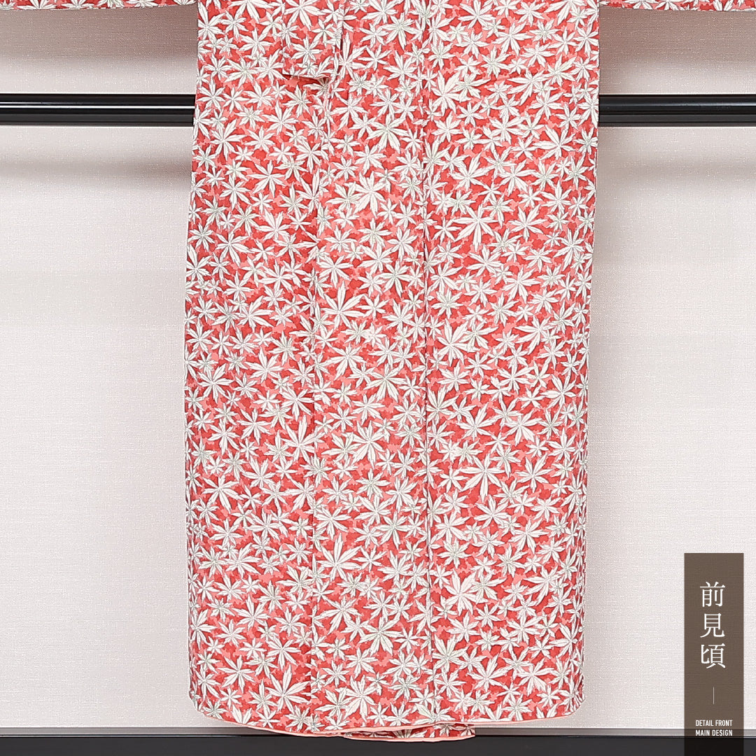 洗える着物 小紋 袷 身丈147cm 裄丈65cm ポリエステル Sランク インフォーマル バチ衿 XSサイズ 楓 赤系 RP 1221-13309