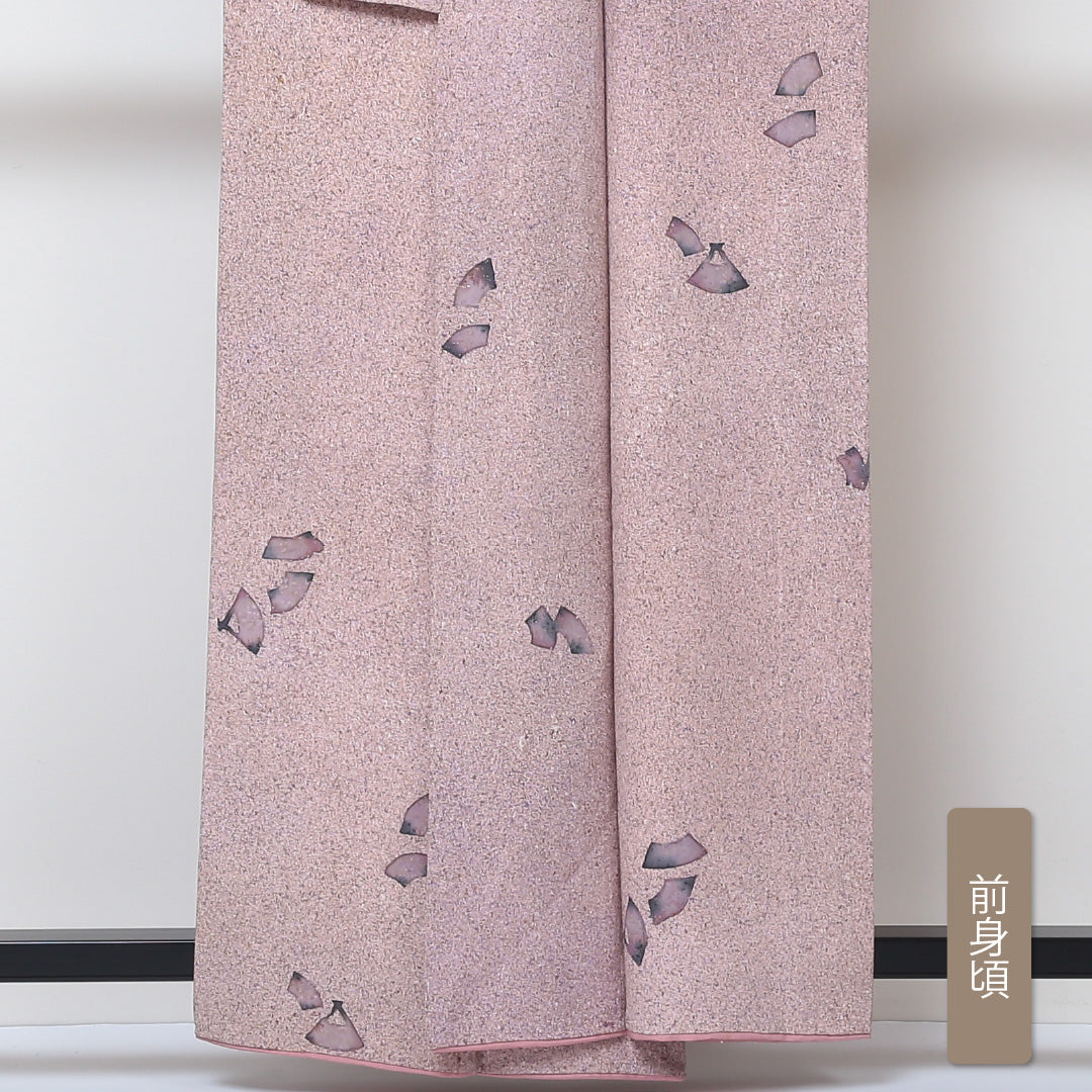 小紋 袷 身丈159cm 裄丈63cm 正絹 Aランク インフォーマル 広衿 Mサイズ ぼかし染 扇 ピンク系 HP 1221-01539