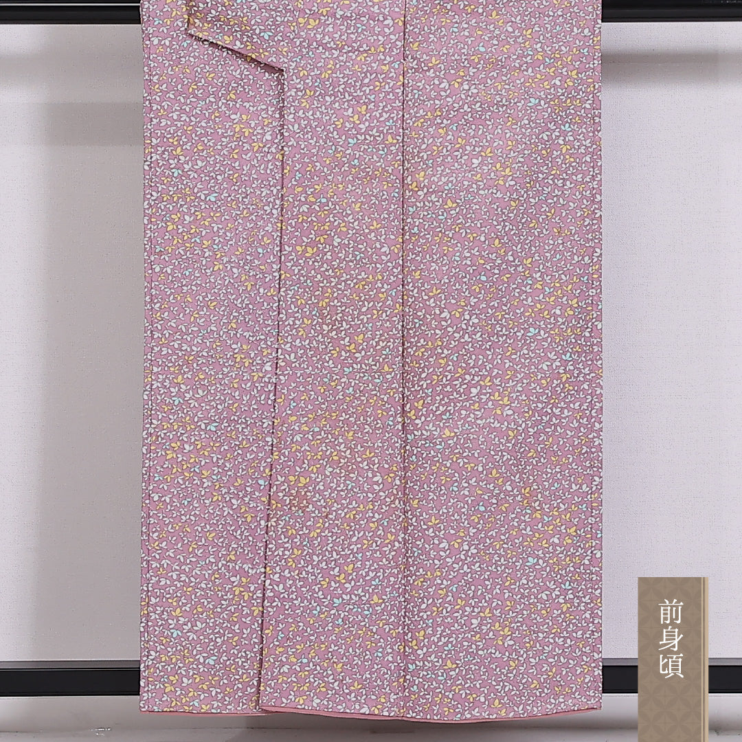 小紋 袷 身丈155cm 裄丈61cm 正絹 Sランク インフォーマル 広衿 Mサイズ 植物柄 紫系 RP 1221-02470