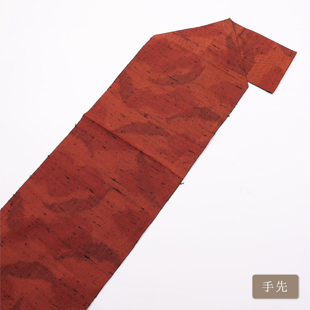 八寸名古屋帯 Sランク 帯丈342cm 正絹 六通 松葉仕立て 織り カジュアル 紬 花柄 朱系 LP 1245-01051